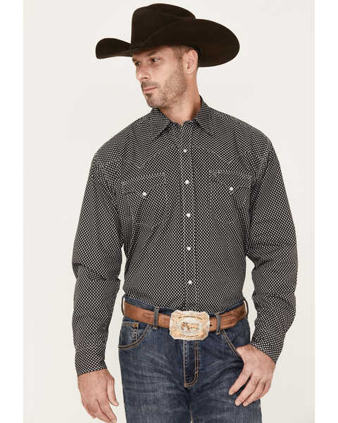 Image #1 - Stetson Men's Boot Barn Exclusive Original Rugged Geo Print Long Sleeve Western Shirt, Black, hi-res