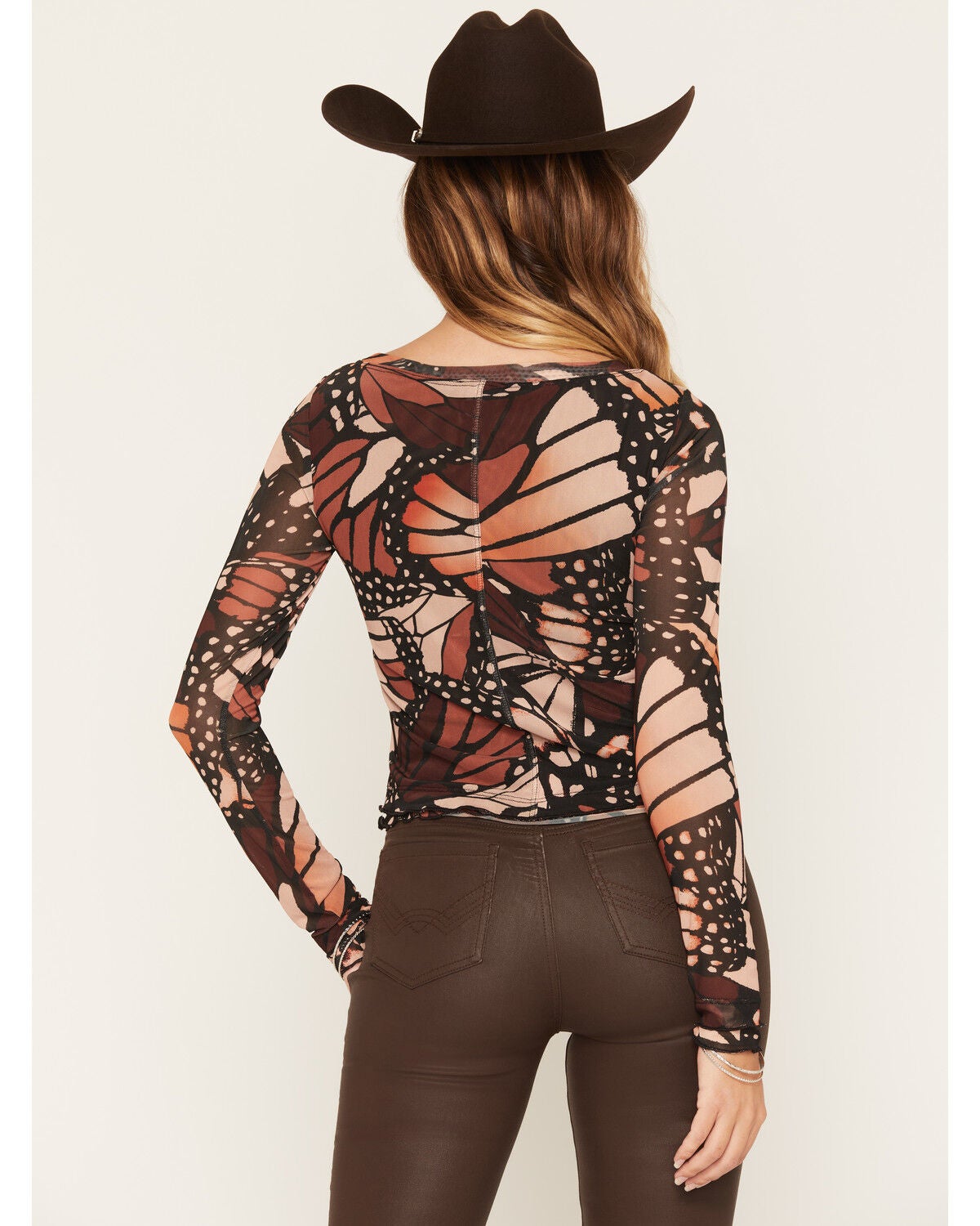Image #4 - Wild Moss Women's Butterfly Long Sleeve Mesh Top, Brown, hi-res