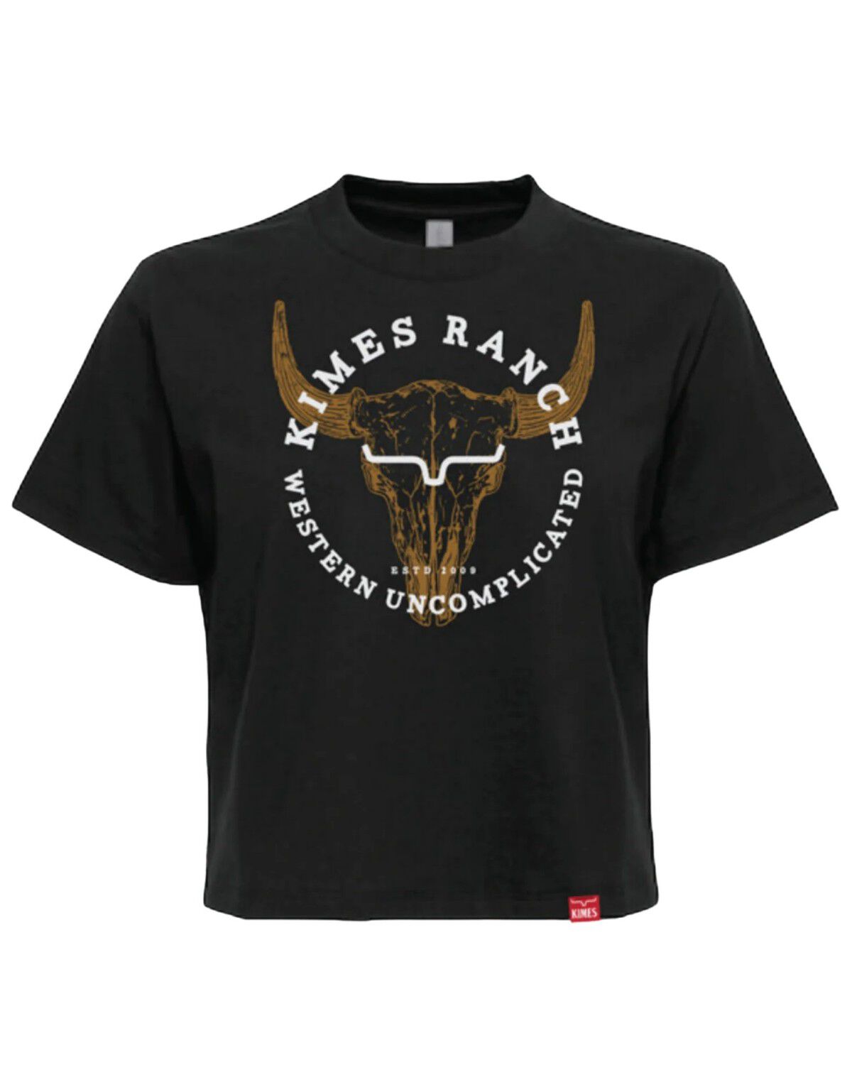 Image #1 - Kimes Ranch Women's Bison Skull Short Sleeve Cropped Graphic Tee, Black, hi-res