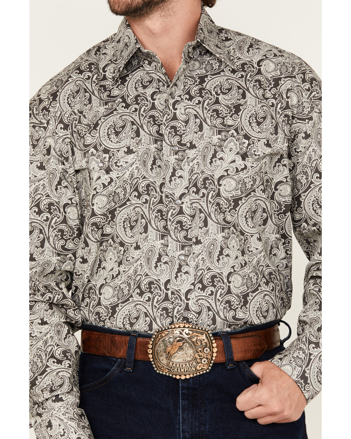 Image #3 - Stetson Men's Paisley Print Long Sleeve Snap Western Shirt, Grey, hi-res