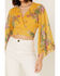 Smak Parlour Women's Floral Print Bell Sleeve Wrap Crop Top, Yellow, hi-res