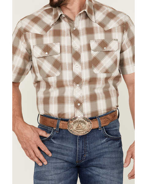 Image #3 - Tin Haul Men's Buffalo Dobby Large Plaid Short Sleeve Pearl Snap Western Shirt , Grey, hi-res