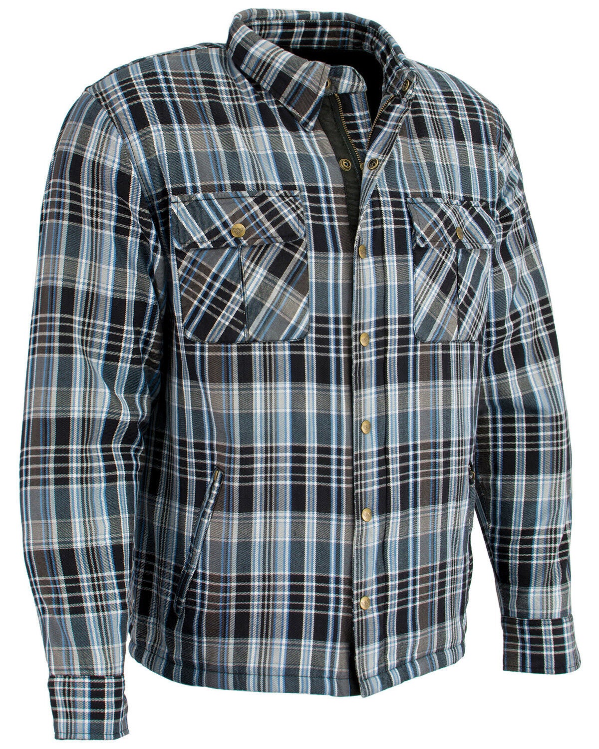 Image #6 - Milwaukee Performance Men's Black/White/Blue Aramid Flannel Biker Jacket - 4X, Black/blue, hi-res