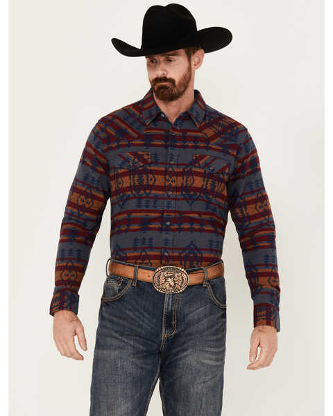 Cody James Men's Fire Water Southwestern Print Long Sleeve Pearl Snap Western Shirt - Big, Grey, hi-res