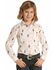 Image #1 - Panhandle Girls' Cactus Print Long Sleeve Pearl Snap Western Shirt , White, hi-res