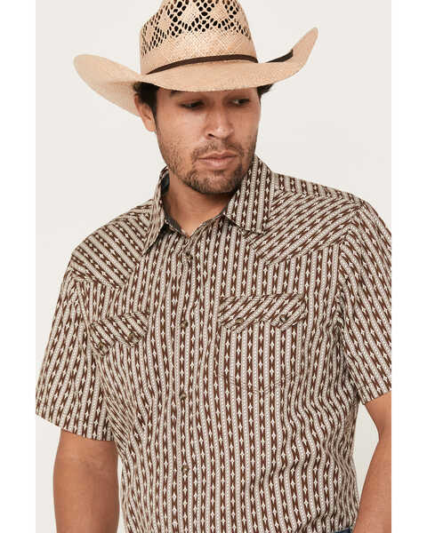Image #2 - Moonshine Spirit Men's Diamond Striped Short Sleeve Snap Western Shirt, Ivory, hi-res