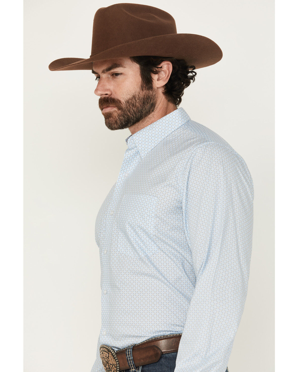 Image #2 - Wrangler x Cody Johnson Men's Geo Print Long Sleeve Button-Down Western Shirt, Blue, hi-res