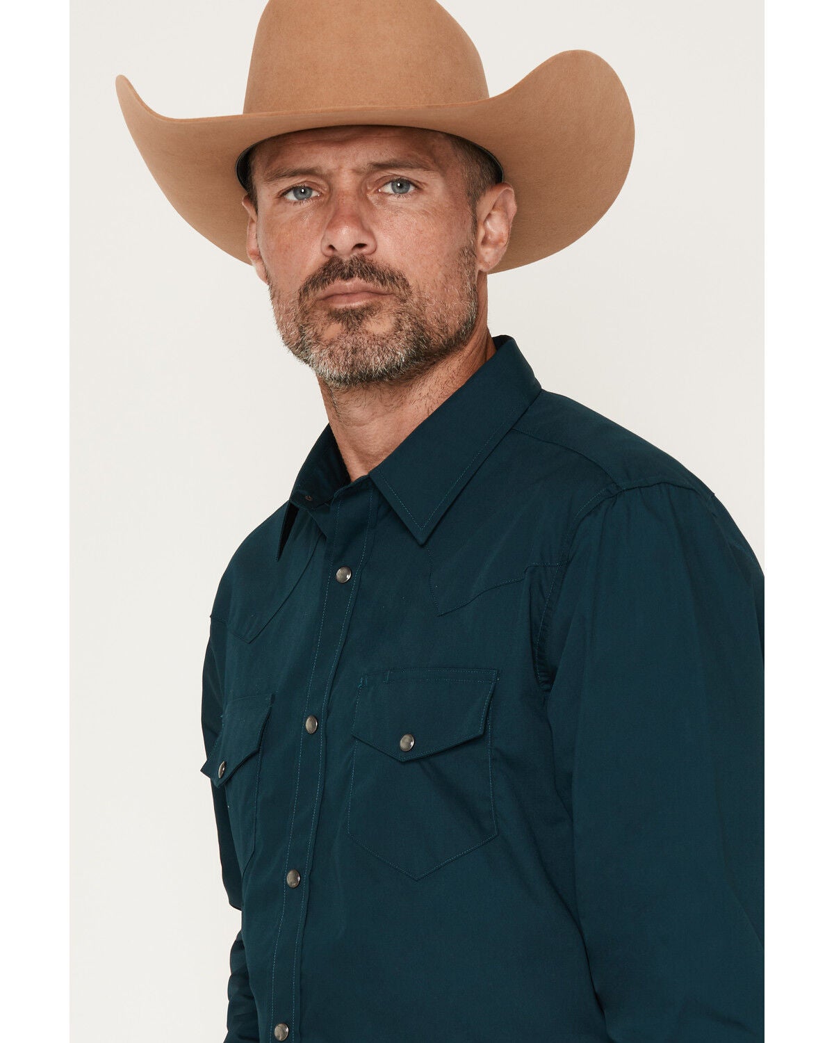 Image #2 - Gibson Trading Co Men's Basic Solid Long Sleeve Pearl Snap Western Shirt - Big, Dark Teal, hi-res
