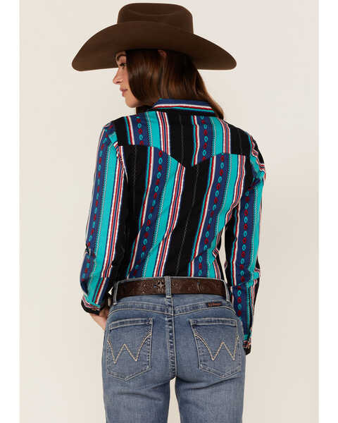 RANK 45® Women's Stipple Southwestern Long Sleeve Button-Down Western Riding Shirt, Turquoise, hi-res