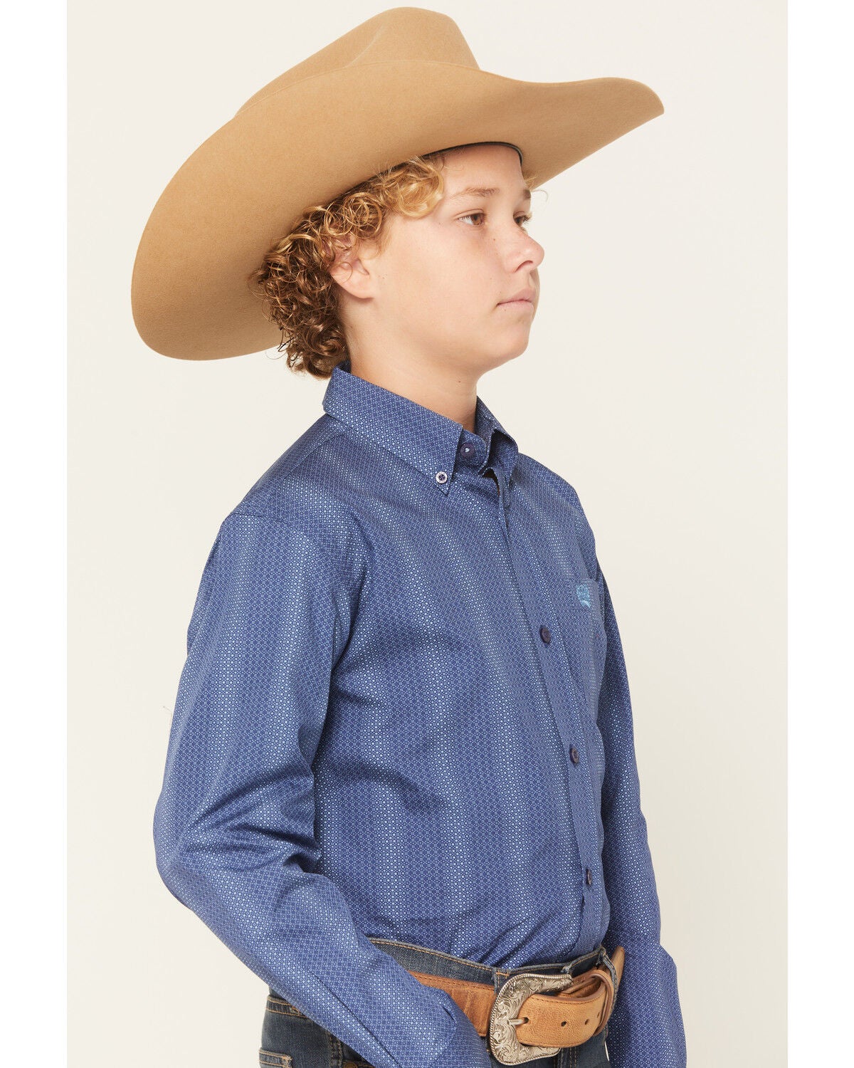 Image #2 - Cinch Boys' Printed Long Sleeve Button-Down Western Shirt, Royal Blue, hi-res