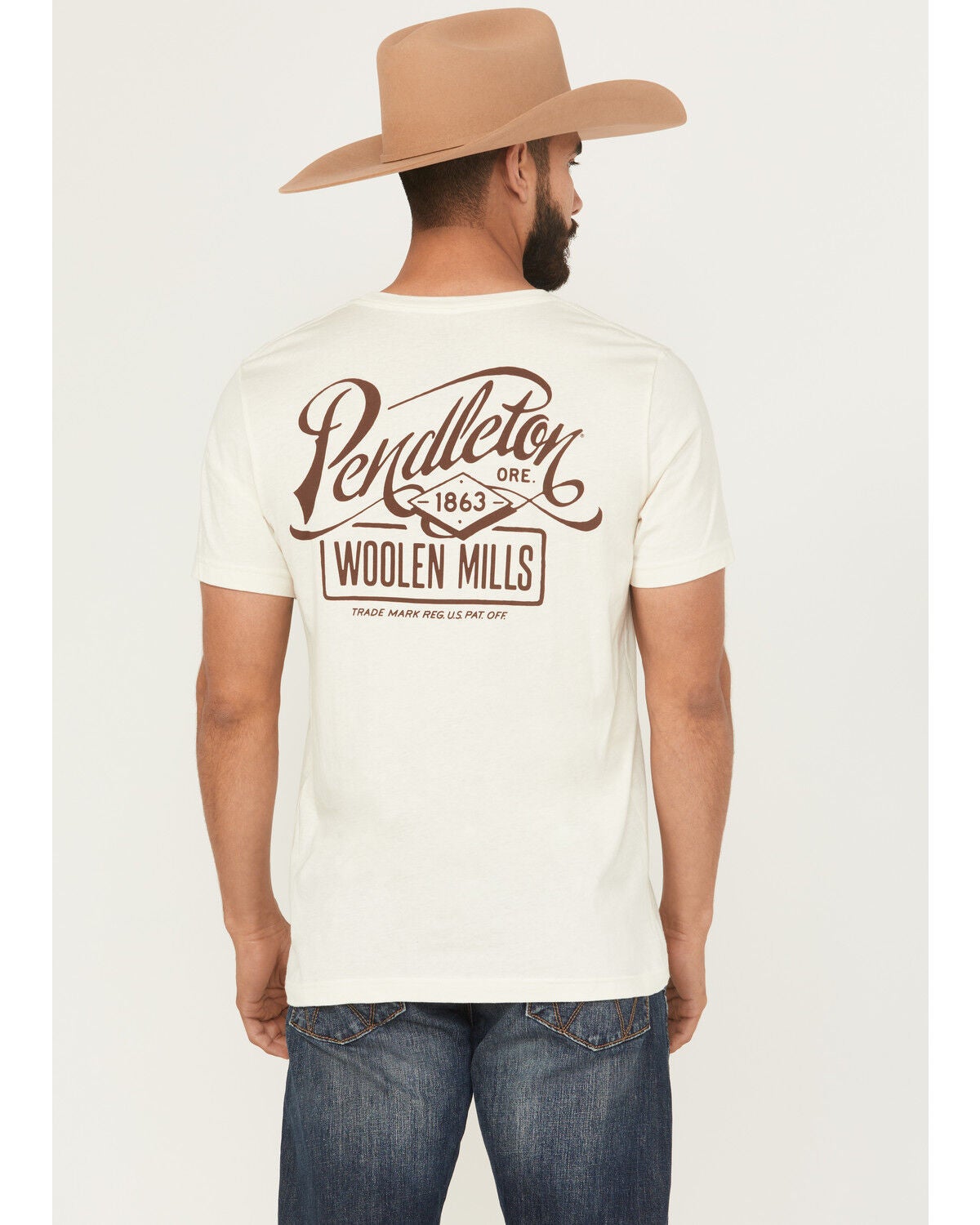 Pendleton Men's Boot Barn Exclusive Script Logo Short Sleeve Graphic T-Shirt, Natural, hi-res