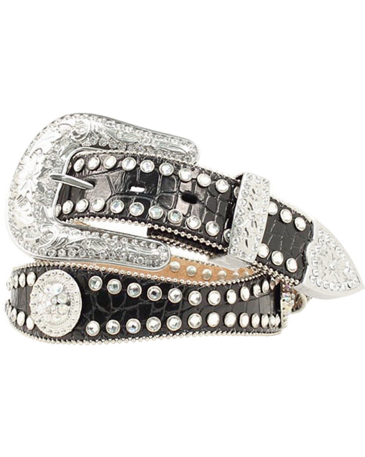 Blazin Roxx Scalloped Croc Print Leather Belt, Black, hi-res