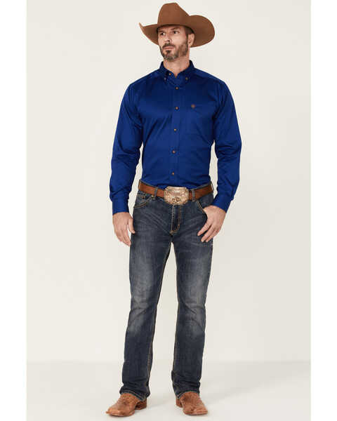 Image #2 - Ariat Men's Solid Royal Blue Twill Fitted Long Sleeve Button-Down Western Shirt , Royal Blue, hi-res