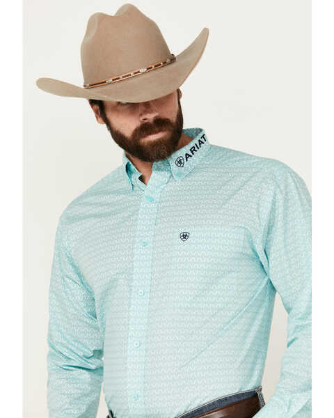 Image #3 - Ariat Men's Gian Team Logo Geo Print Long Sleeve Button-Down Western Shirt - Big , Aqua, hi-res