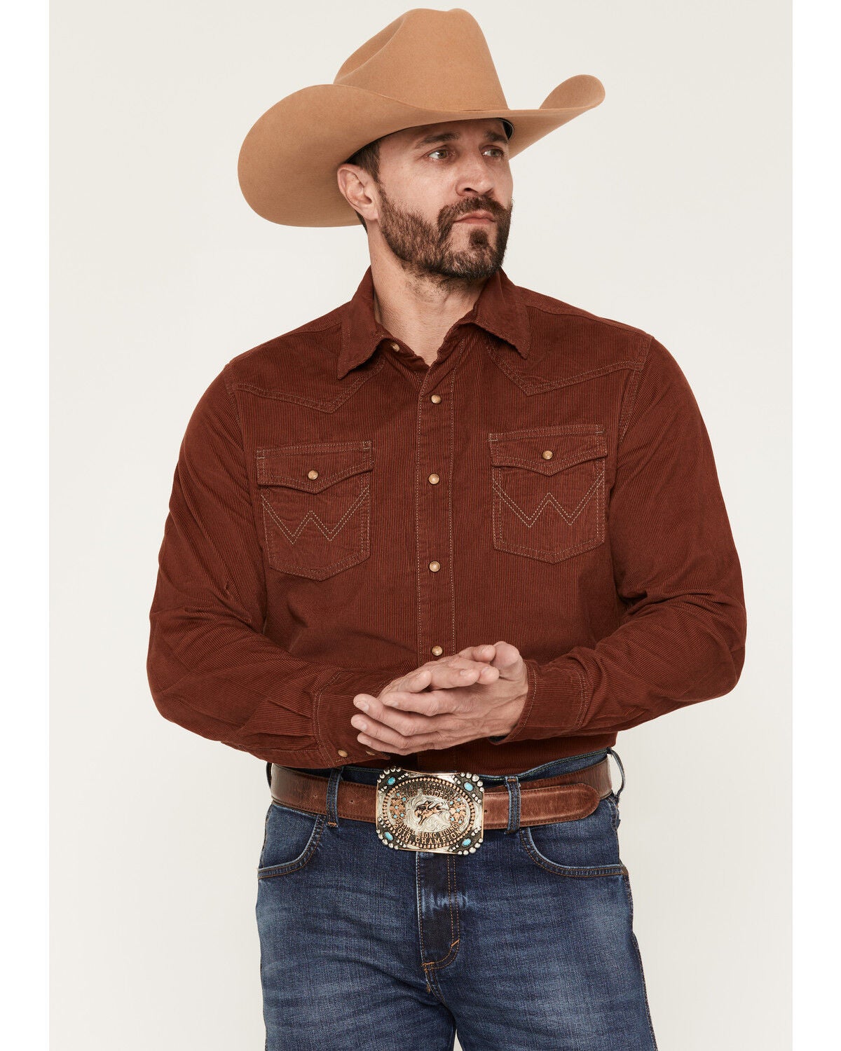 Wrangler Retro Men's Solid Corduroy Long Sleeve Snap Western Shirt - Tall, Rust Copper, hi-res