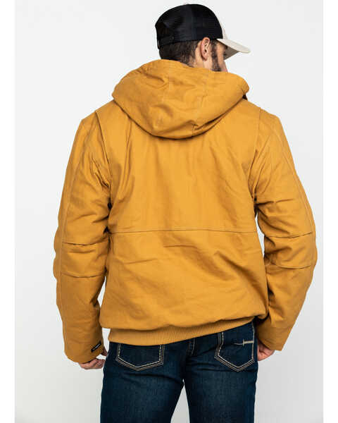 Image #2 - Hawx Men's Brown Canvas Quilted Bi-Swing Hooded Zip Front Work Jacket , Brown, hi-res