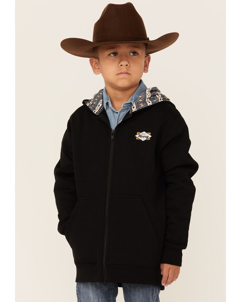 HOOEY Boys' Western Logo Zip Hooded Sweatshirt , Charcoal, hi-res