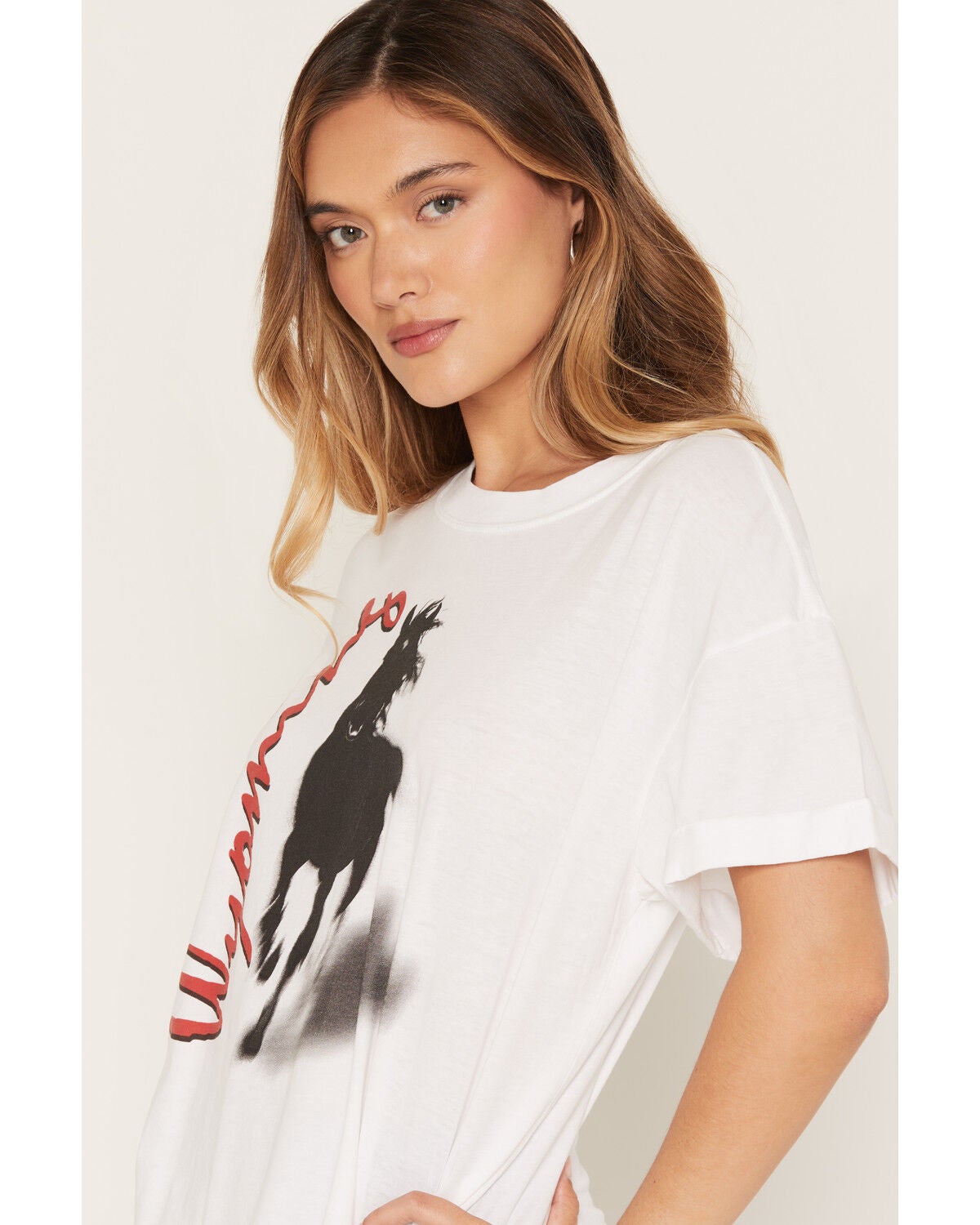 Image #2 - Girl Dangerous Women's Wyoming Horse Short Sleeve Graphic Tee, White, hi-res
