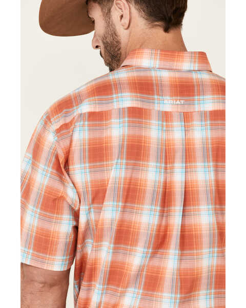 Ariat Men's Faris Med Plaid Short Sleeve Button Down Western Shirt , Orange, hi-res
