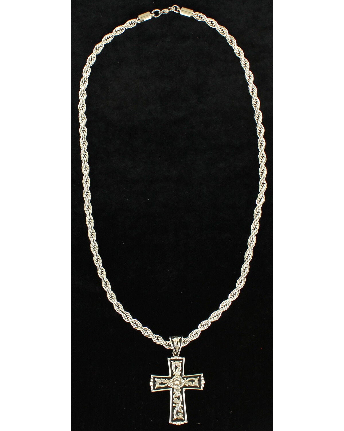 Twister Men's Floral Scroll Cross Necklace, Silver, hi-res