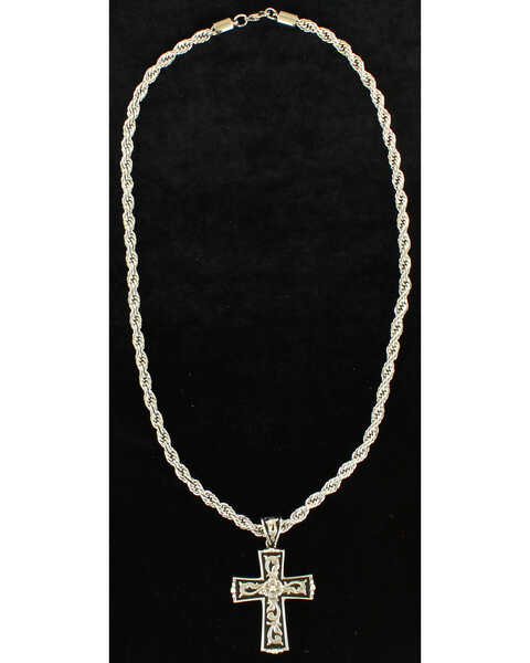 Image #1 - Twister Men's Floral Scroll Cross Necklace , Silver, hi-res