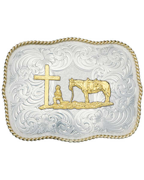Image #1 - Montana Silversmiths Christian Cowboy Fancy Belt Buckle, Silver, hi-res