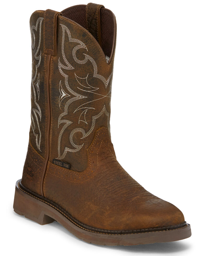 justin men's rugged tan stampede steel toe work boots