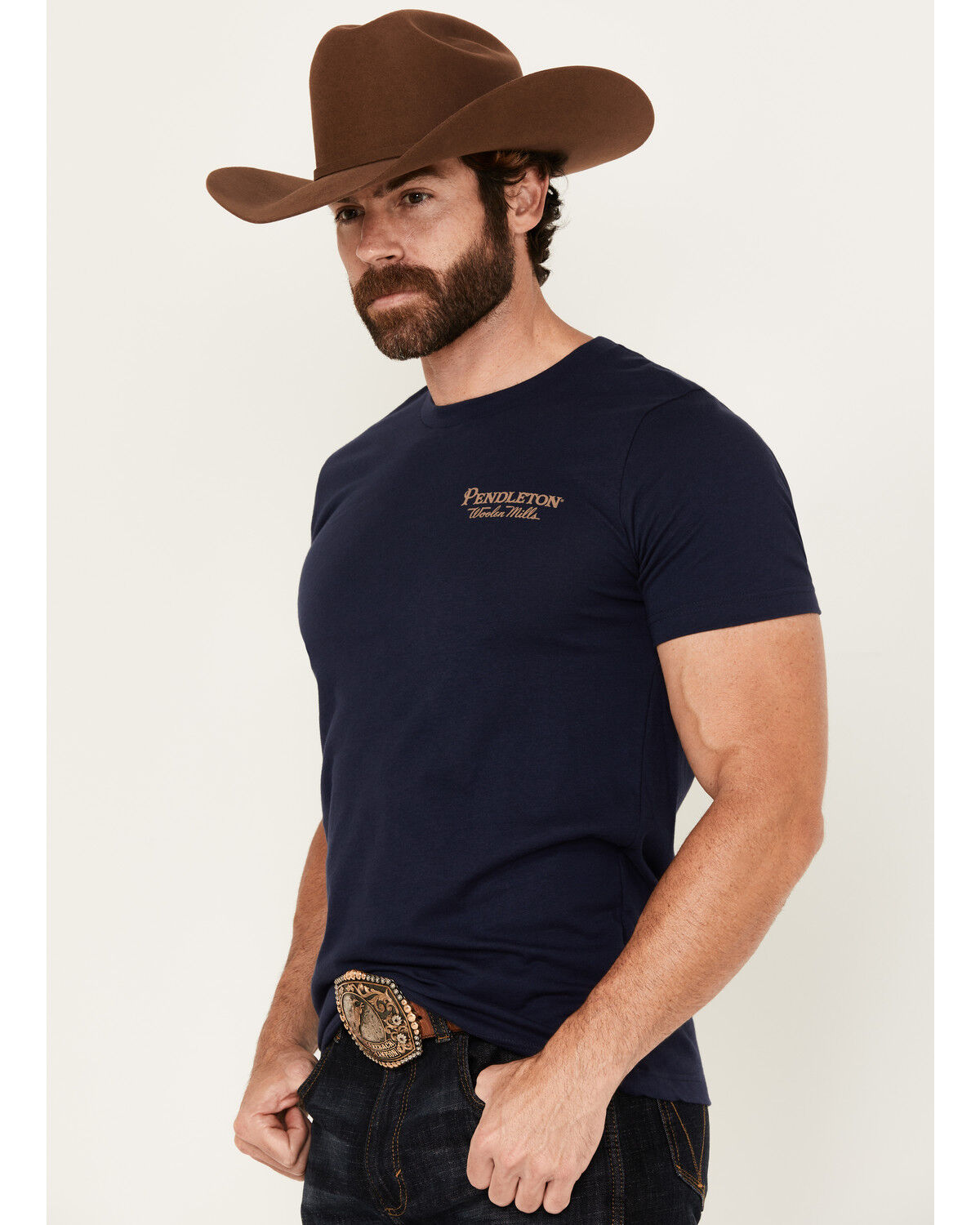 Image #3 - Pendleton Men's Boot Barn Exclusive Stone Skull Short Sleeve T-Shirt, Navy, hi-res