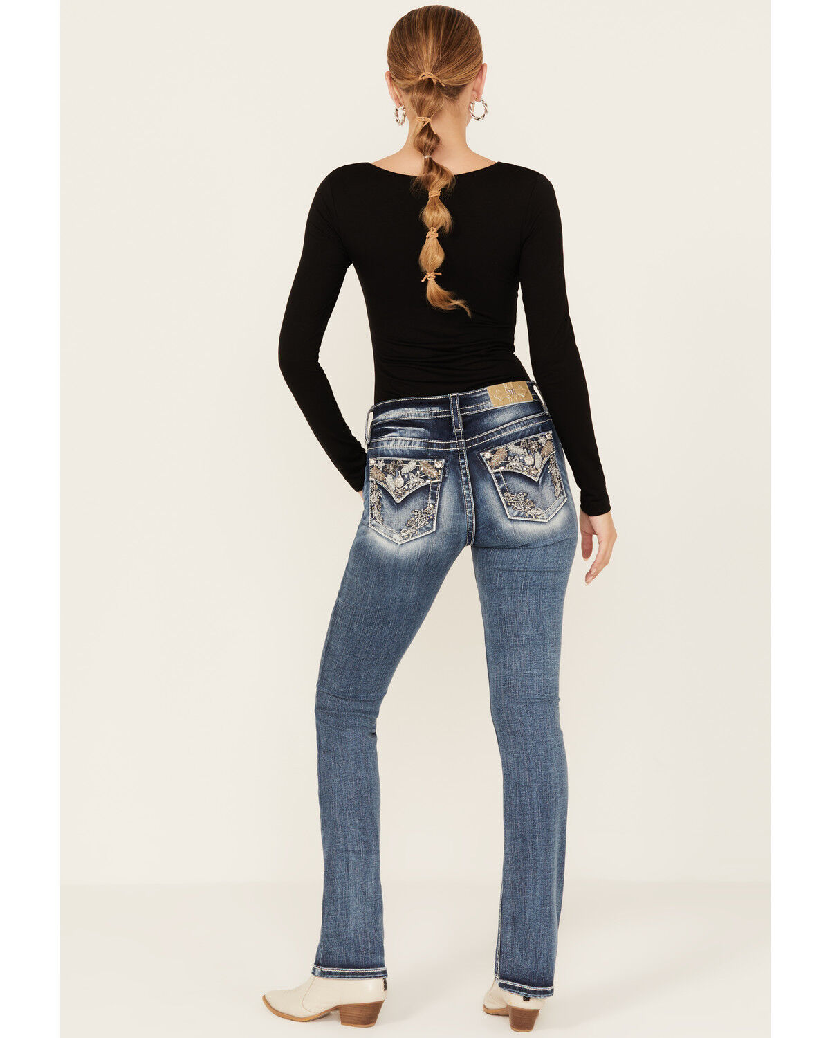 Image #1 - Miss Me Women's Dark Wash Mid Rise Stretch Bootcut Jeans, Dark Wash, hi-res