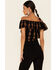 Revel Women's Black & Gold Southwestern Lurex Off-Shoulder Short Sleeve Crop Top  , Black, hi-res