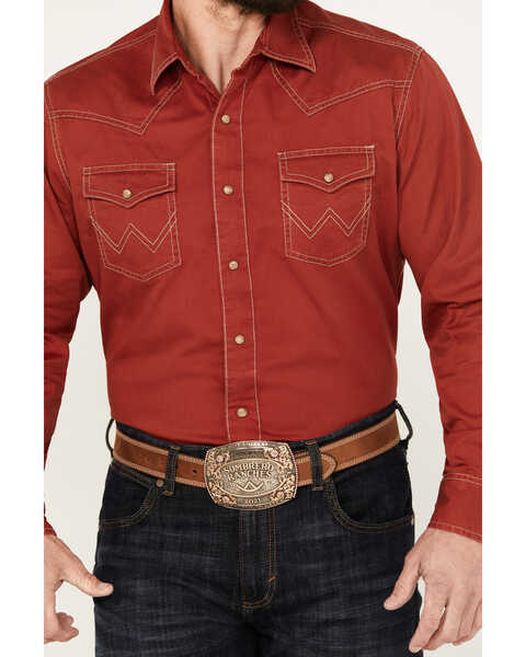 Image #3 - Wrangler Retro Men's Premium Solid Long Sleeve Snap Western Shirt - Tall , Red, hi-res
