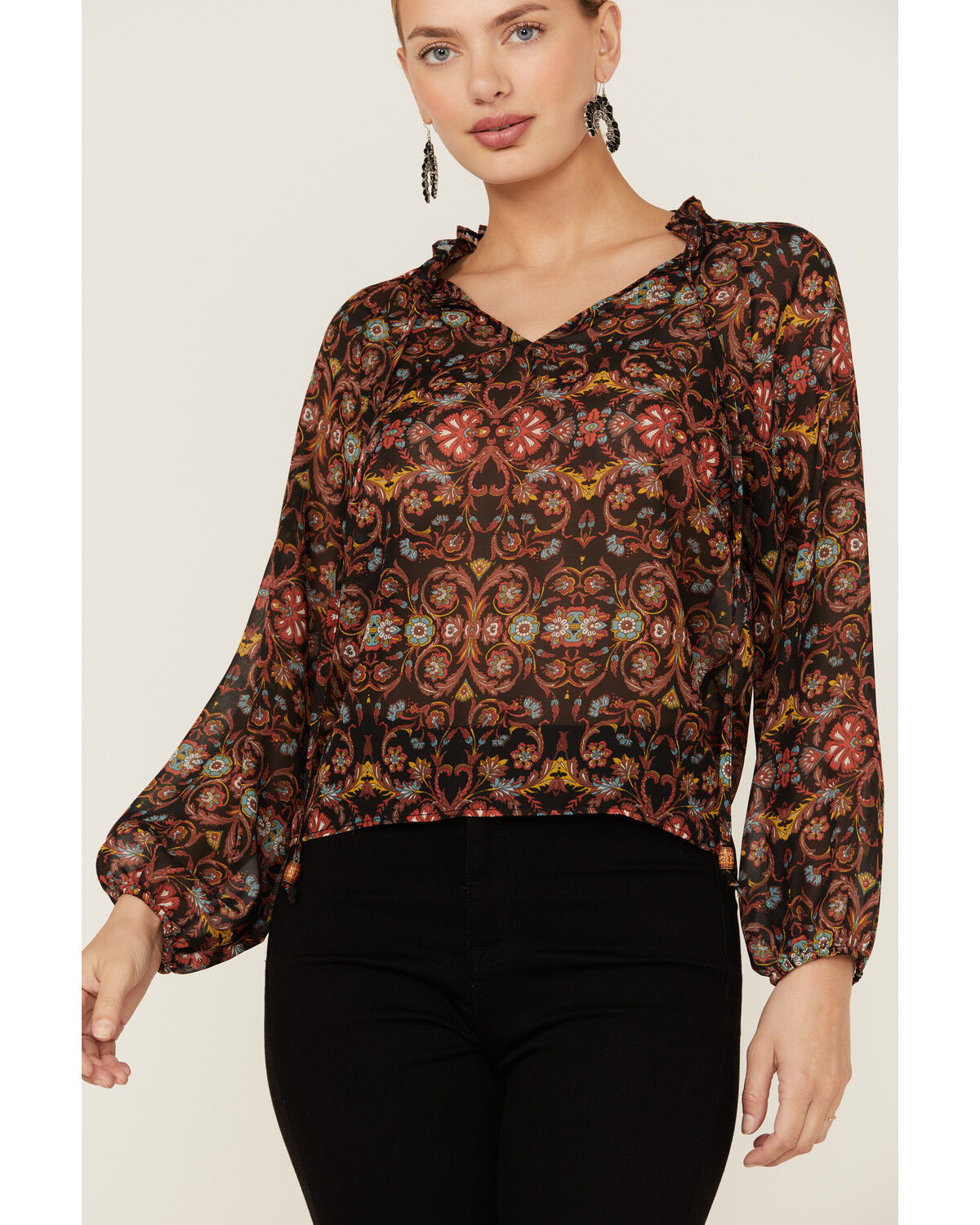Image #2 - Wild Moss Women's Ruffle Neck Peasant Blouse, Rust Copper, hi-res