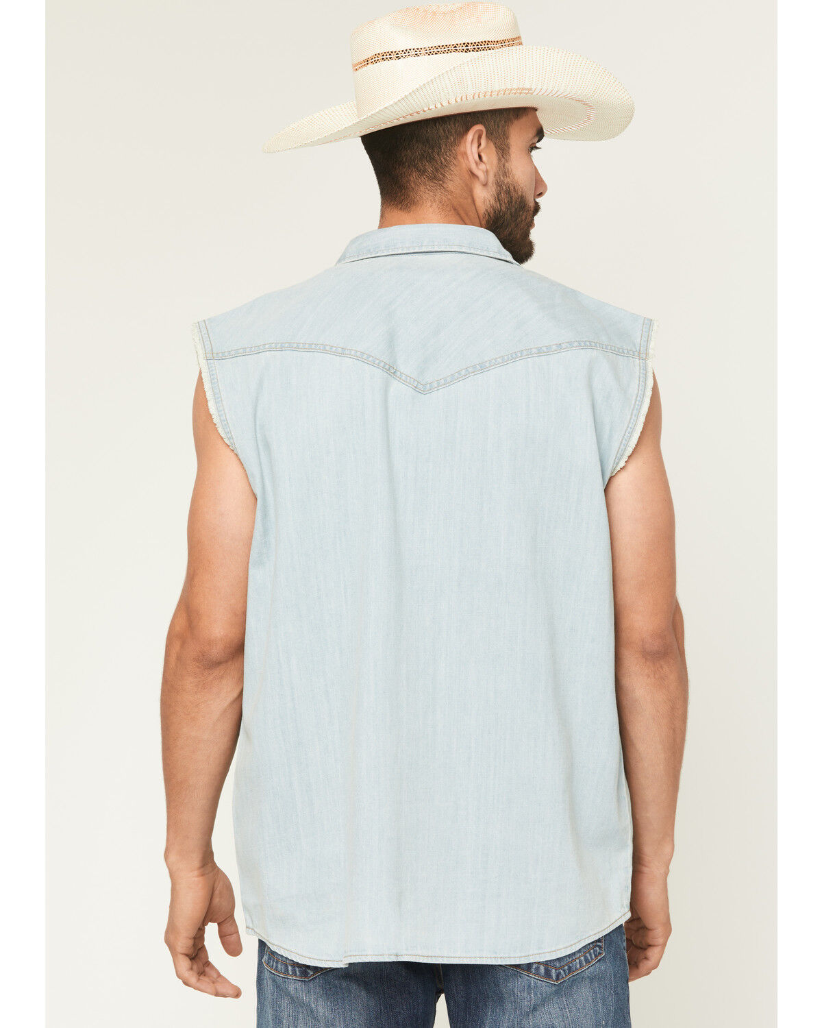 Image #4 - Cody James Men's Light Wash Frosty Sleeveless Snap Denim Bubba, Light Wash, hi-res