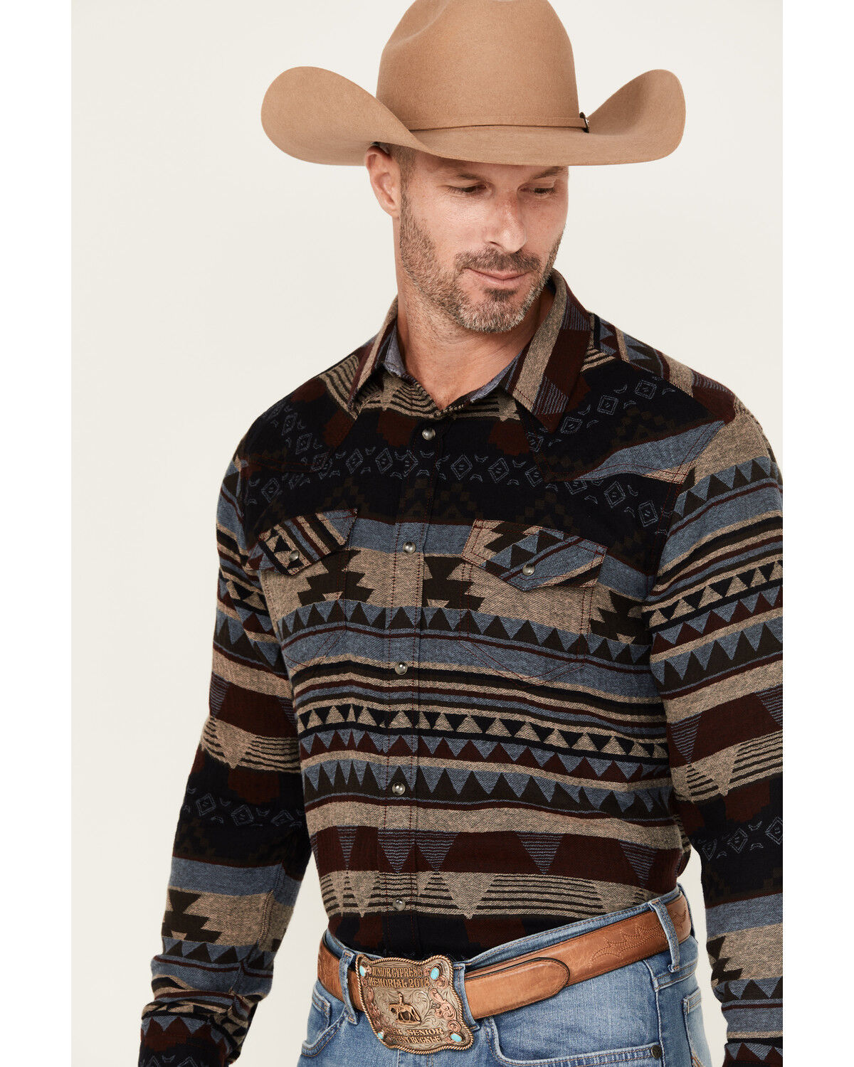 Image #2 - Cody James Men's Stagecoach Southwestern Print Long Sleeve Snap Western Shirt, Brown, hi-res
