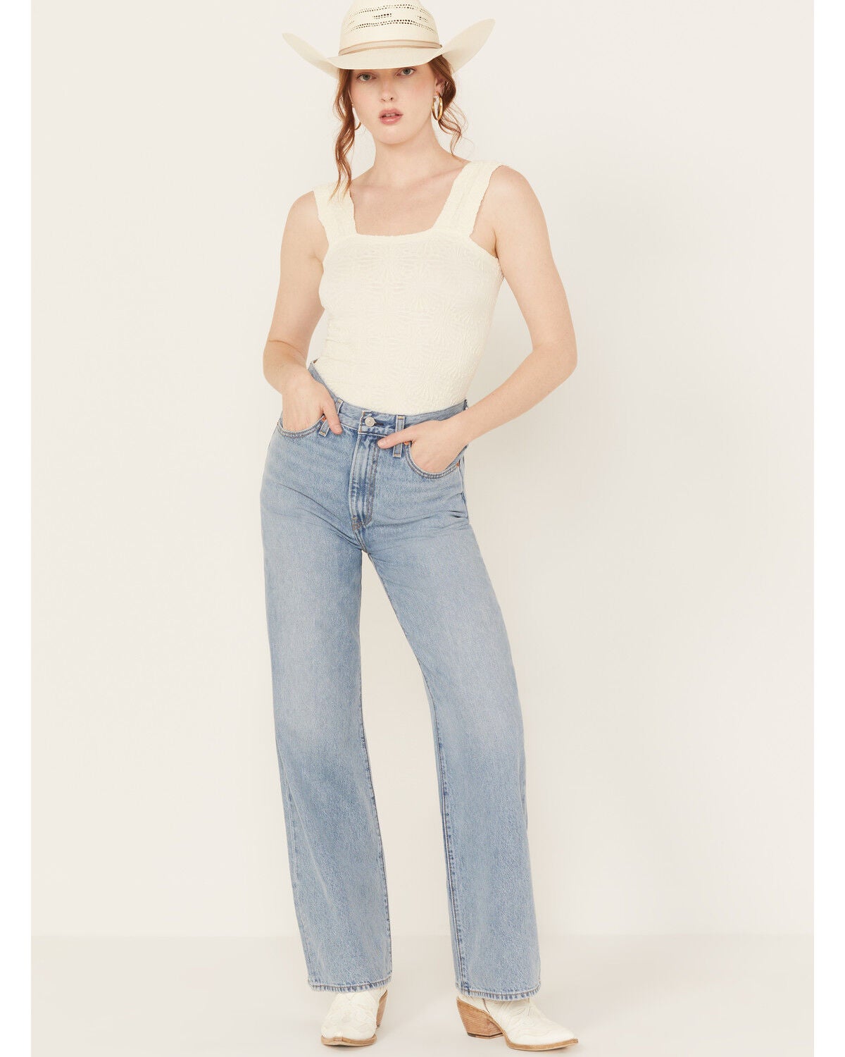 Levi's Premium Women's Light Wash High Rise Far and Wide Ribcage Wide Leg Jeans, Light Wash, hi-res