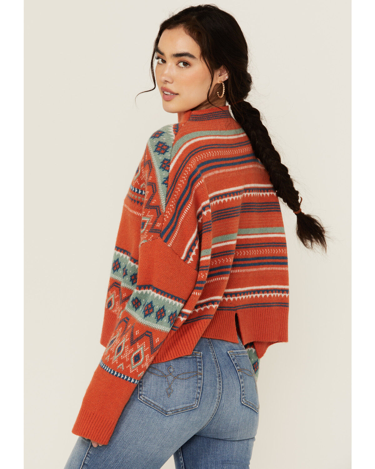 Image #4 - Rock & Roll Denim Women's Southwestern Patched Pullover Sweater, Rust Copper, hi-res