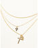 Image #1 - Shyanne Women's Cross Pendant Layered Necklace, Gold, hi-res