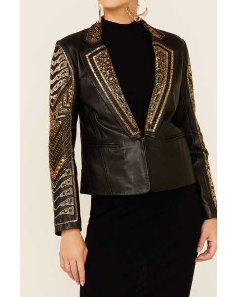 Image #3 - Scully Women's Lamb Studded Hook-Front Leather Blazer , , hi-res