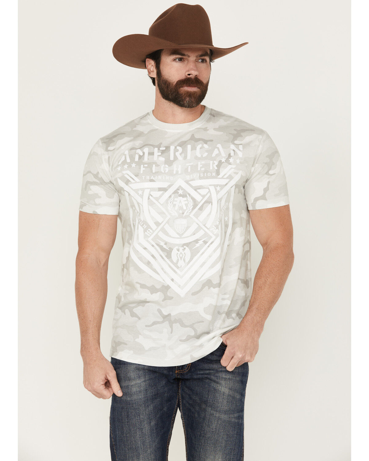 Image #1 - American Fighter Men's Lost Springs Camo Print Short Sleeve T-Shirt, White, hi-res