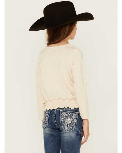 Image #4 - Wrangler Girls' Western Sweetheart Long Sleeve Graphic Top, Oatmeal, hi-res