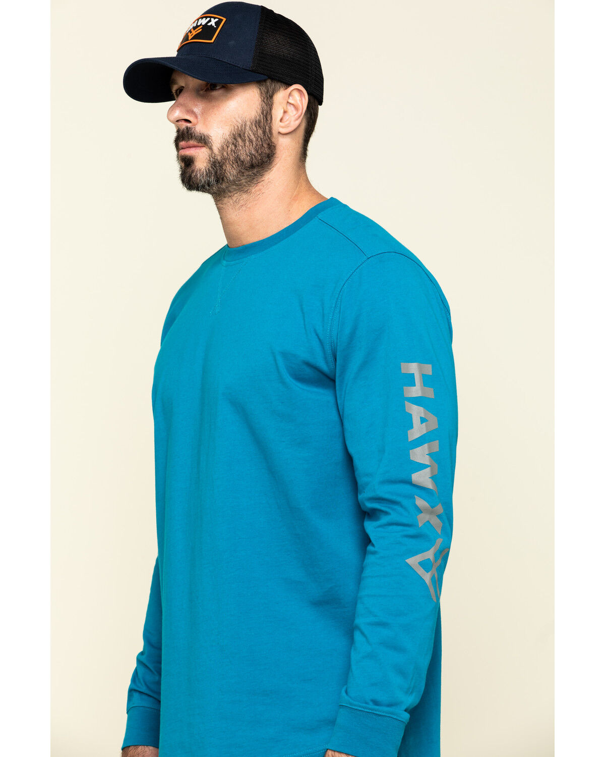 Image #3 - Hawx Men's Teal Sleeve Logo Long Sleeve Work T-Shirt - Tall, Teal, hi-res