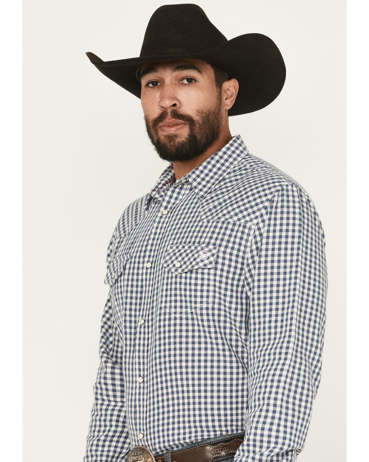 Image #2 - Blue Ranchwear Men's Yucca Plaid Print Long Sleeve Snap Western Shirt, Indigo, hi-res