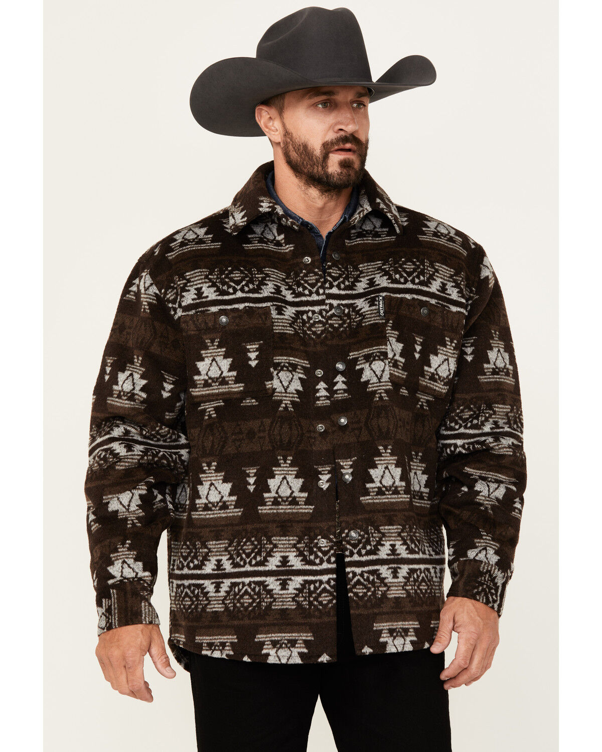 Image #1 - Outback Trading Co. Men's Brown Hudson Southwestern Print Long Sleeve Heavy Snap Western Shirt, Brown, hi-res