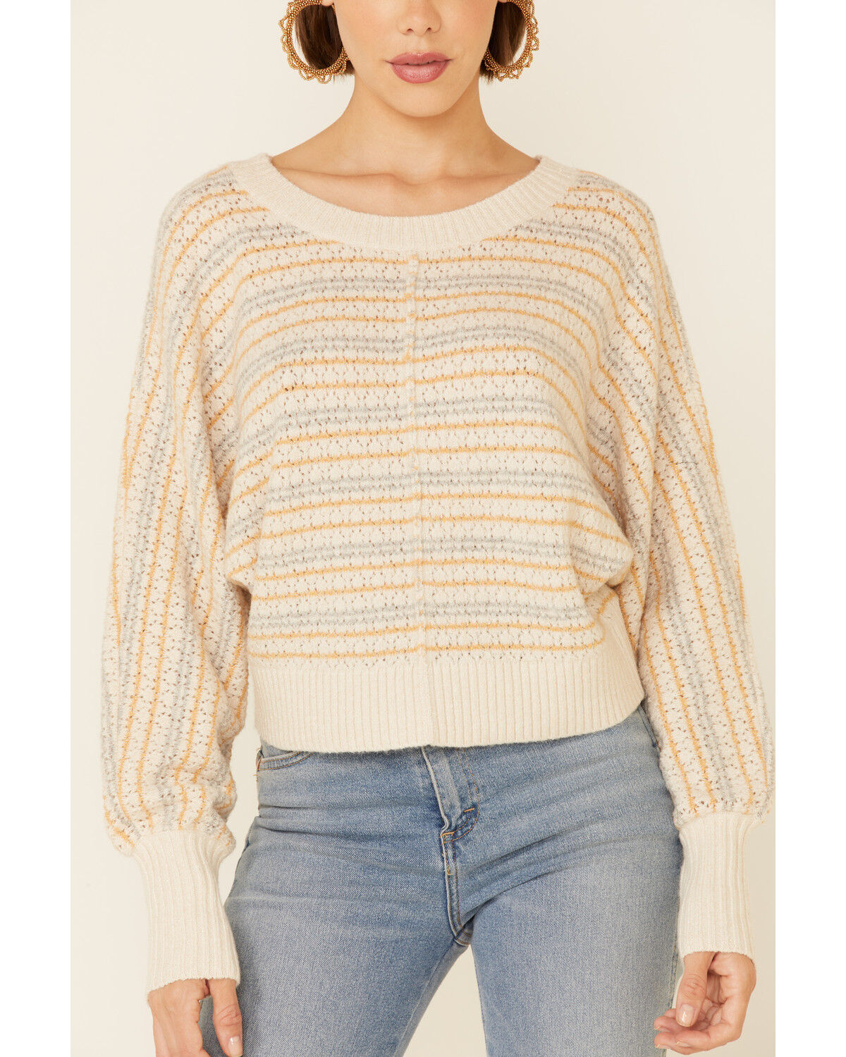 Image #3 - Shyanne Women's Light Yellow Dolman Stripe Pullover Sweater, , hi-res