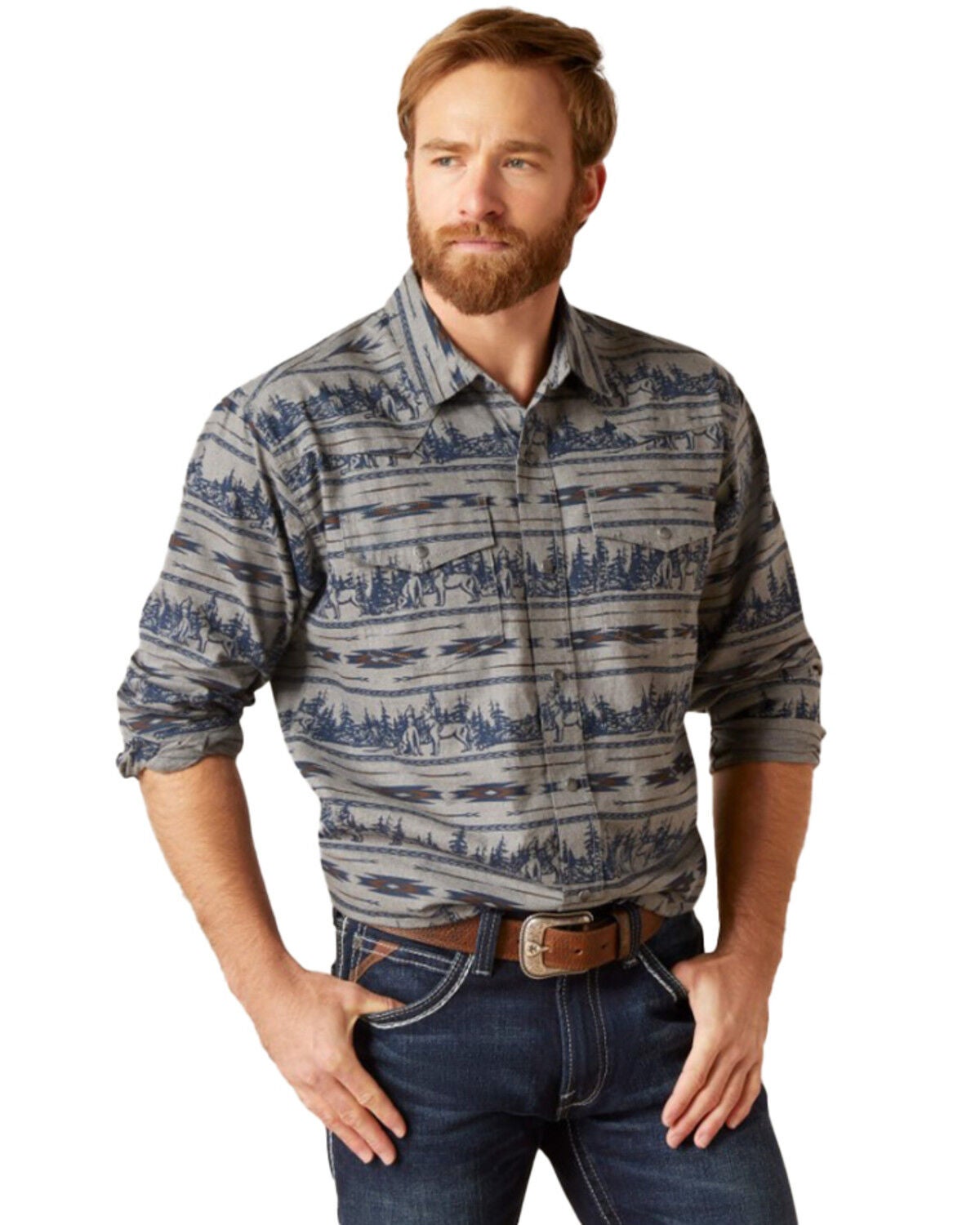 Ariat Men's Harlow Retro Fit Long Sleeve Snap Western Shirt, Grey, hi-res
