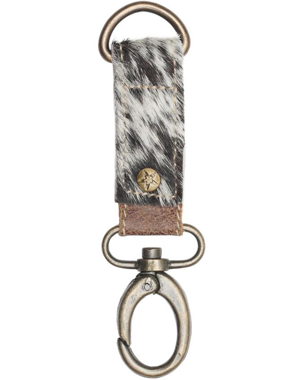 Image #1 - Myra Bags Black & White Hair-on Leather Key Fob, Black, hi-res