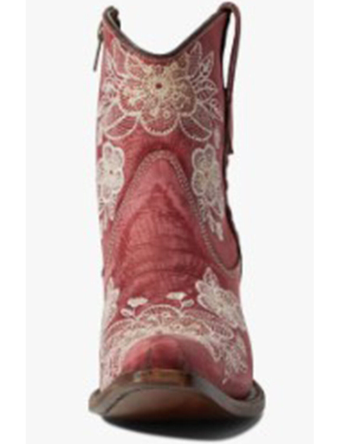Image #3 - Circle G Women's Flowered Embroidery Ankle Western Booties - Snip Toe, Red/brown, hi-res
