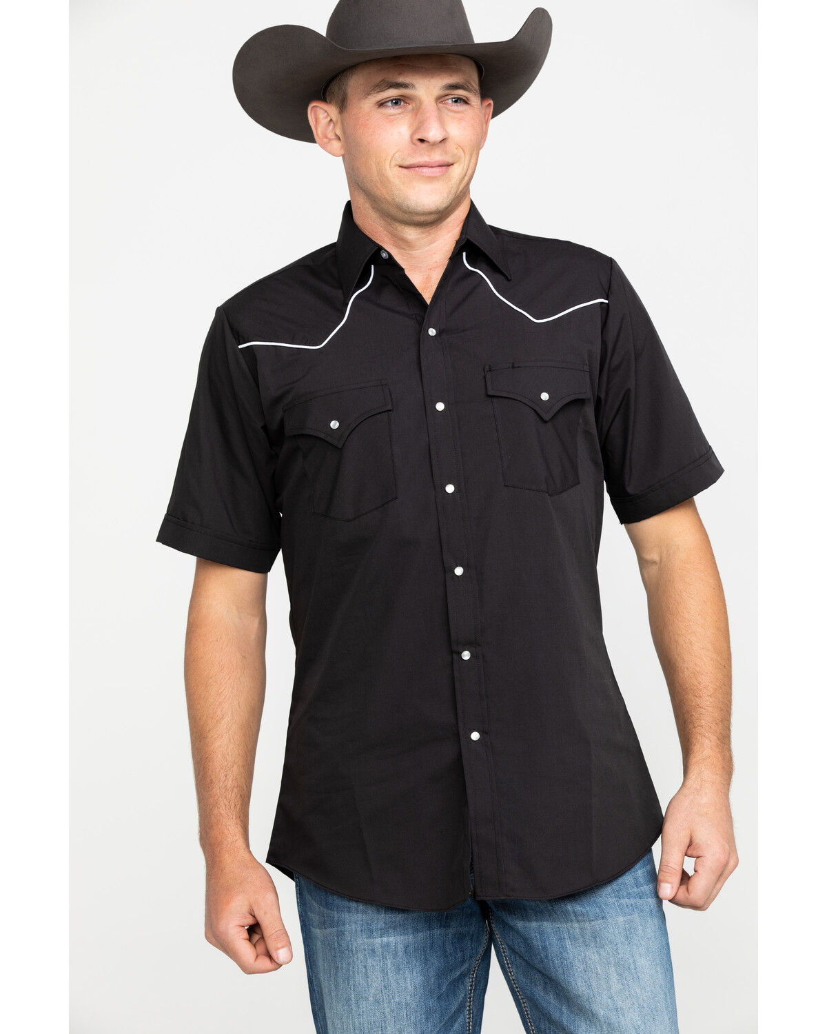 Image #1 - Ely Short Sleeve Black Western Shirt, Black, hi-res