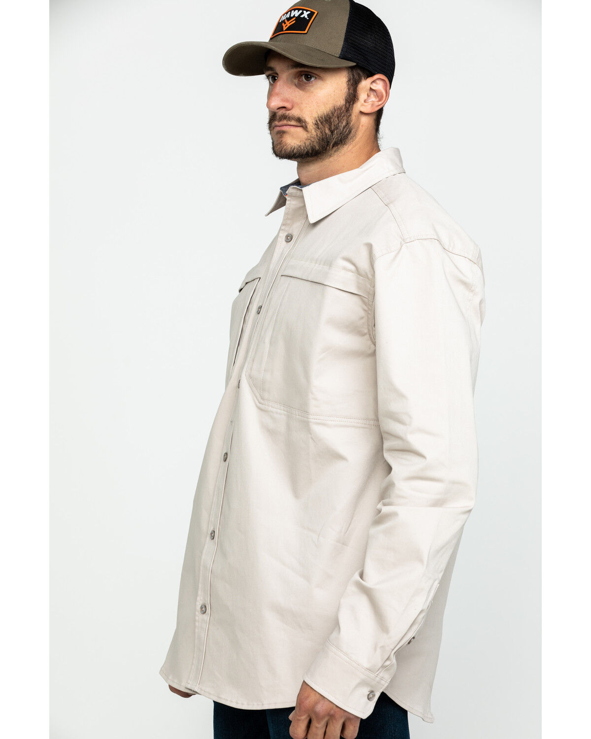 Image #3 - Hawx Men's Khaki Stretch Twill Long Sleeve Work Shirt, Beige/khaki, hi-res