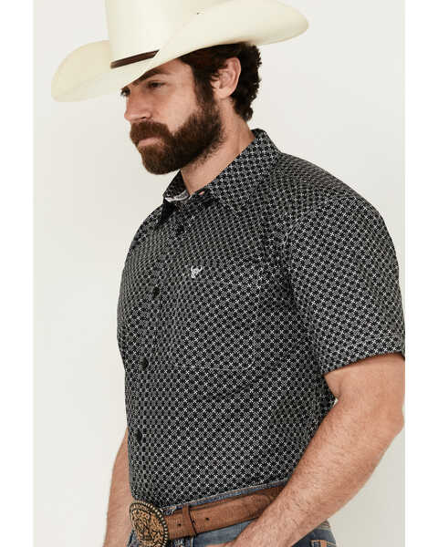 Image #2 - Cowboy Hardware Men's Geo Floral Print Short Sleeve Button-Down Western Shirt , Black, hi-res
